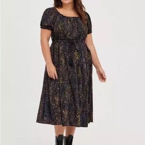 Torrid Dress Women’s 3X NWT Midi Challis Puff Sleeve Dress Leopard Print